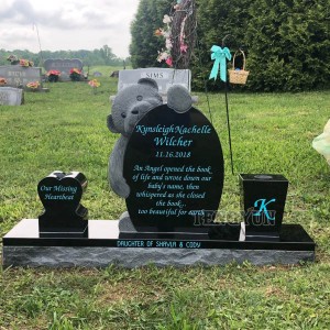 Stone Gray Granite Headstone For Graves Cemetery Tombstone Decorations Heart Shape Headstone With Bear For Baby
