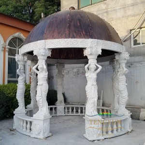 Park Decorative Natural White Marble Greek Lady Statues Gazebo Stone Pavilion For Sale