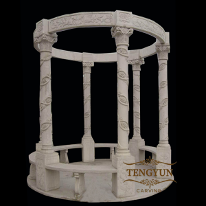 Factory Supplied Six Roman Columns With Carved Grape Greek Style Marble Gazebo For Park Decoration