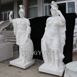 Ancient Greek Warrior Sculpture White Marble Roman Soldier Guard Statue For Outdoor Garden