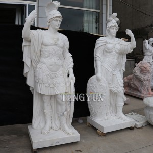 Ancient Greek Warrior Sculpture White Marble Roman Soldier Guard Statue For Outdoor Garden