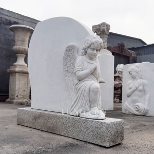 White Marble Praying Cherub Headstone Little Angel Tombstone Death For Baby