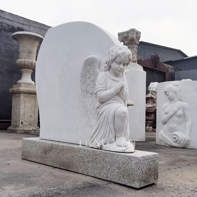 white marble praying cherub statue headstone (1)