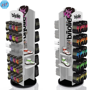 Retail Store High-end Wooden Multi-functional Rotating Display Stand with Custom Logo for Shoe Display