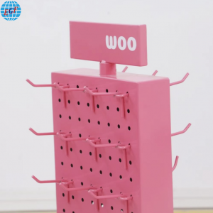 Retail Store High-Quality Double-Sided Metal Peg Rotating Display Stand with Square Base, Top Double-Sided Printed, Pink, Customizable