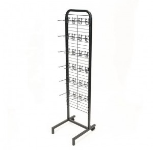 Floor Display with Metal Tube Frame, Metal Base with Rear Wheels, Wire Grid Panel