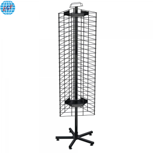 Retail Durable Three-Sided Metal Grid Rotating Product Display Rack, KD Structure, Powder Coating, Customizable