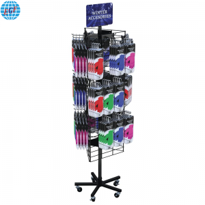 Retail Durable Three-Sided Metal Grid Rotating Product Display Rack, KD Structure, Powder Coating, Customizable
