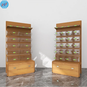 Custom Metal Frame Acrylic Box Display Stand with Wooden Drawers for Supermarkets