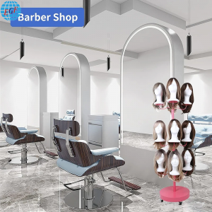 Hair Salon Three-Layer Nine Wig Mannequin Head Display Metal Tripod Floor Stand Rack with Detachable Arm, Pink, Customizable