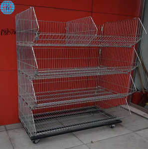 Four-tier Supermarket Wire Basket Display Rack, Customizable