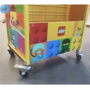 Customizable Lego Wire Display Rack with Wheels, Wire Baskets, Hooks, and Advertising Board