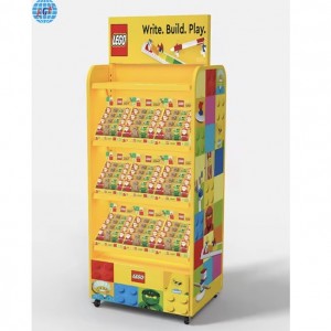 Customizable Lego Wire Display Rack with Wheels, Wire Baskets, Hooks, and Advertising Board