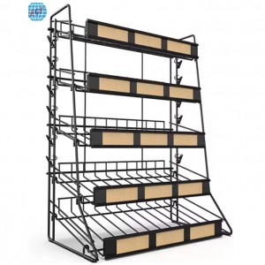 Five-Tier Metal Wire Countertop Rack with Label Holders Per Shelf Flat-Packaged Customizable