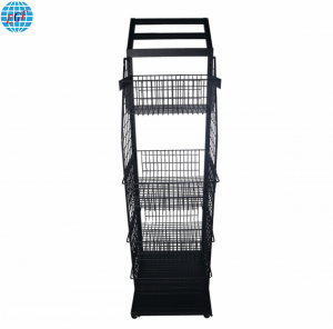 4-Tier Black Matte Powder Coated Steel Wire Storage Basket Rack with Locking Casters