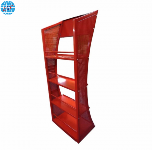 Custom Logo 4-Tier Red Iron Lubricant Oil Display Rack for Automotive Retail – Heavy-Duty KD Design
