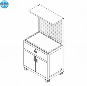 Adjustable Modular Steel Workstation with Pegboard, Drawer & Cabinet Storage – Grey Matte Finish with LED Mount & Lockable Casters