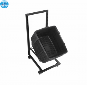 Adjustable Height Shopping Basket Rack with Smooth-Rolling Wheels – Ergonomic Design in Matte Black