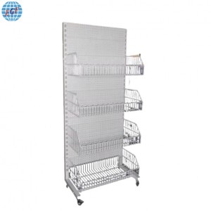 Customizable Single Side Back Hole Board Four Layers with Metal Wire Shelf Supermarket Display Shelves with Wheels