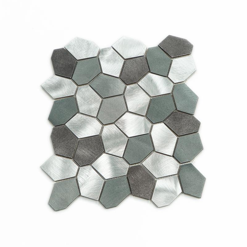 Irregular hexagon silvery grey color sharp Metal Aluminum Mosaic Tiles Backsplash Tile Featured Image