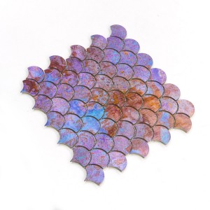 Luxurious Elegant   Purple  Color  Fan Shaped Design Inkjet Printing Metal  Aluminum Mosaic  Tiles wall decoration