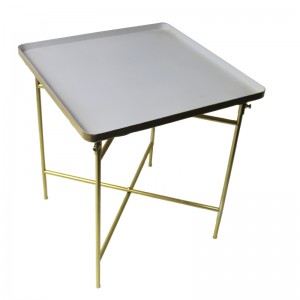 Modern Metal Square Tea Side Table Simple Wrought Iron End Table with Golden Base Bracket