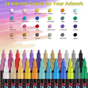 24 Colors Premium Extra Fine Point Acrylic Paint Marker Pens for Wood, Canvas, Stone, Rock Painting, Glass, Ceramic Surfaces, DIY Crafts Making Art Supplies