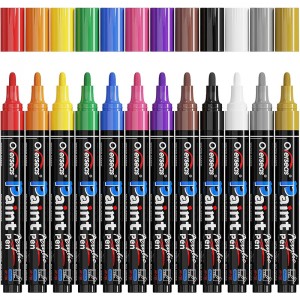 12 Colors Paint Pens Paint Markers – Permanent Acrylic Markers, Water Based, Quick Dry, Waterproof Paint Marker Pen Set for Rock, Wood, Plastic, Metal, Canvas, Glass, Fabric, Mugs. Medium Tip