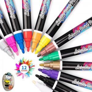 Acrylic Paint Pens for Rock Painting Outdoor Waterproof Paint Markers Tire Pen, Water-Based Eco-Friendly Non-Toxic Anti – UV, Bright Long-Lasting Strong Coverage, 12 Colors