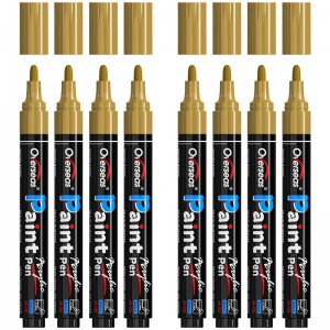 Overseas Gold Paint Pens Paint Markers – Permanent Acrylic Markers 8 Pack, Water-Based, Quick Dry, Waterproof Paint Marker Pen for Rock, Wood, Plastic, Metal, Canvas, Glass, Fabric, Mugs. Medium Tip
