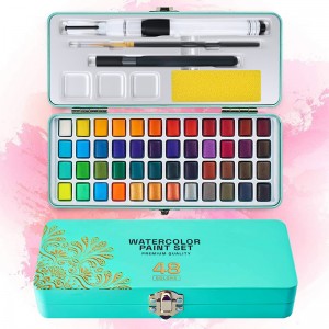 Watercolor Paint Set, 48 Vivid Colors in Portable Box, Including Metallic and Fluorescent Colors. Perfect Travel Watercolor Set for Artists, Amateur Hobbyists and Painting Lovers