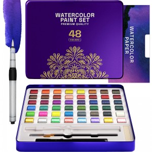 Watercolor Paint Set, 48 Vivid Colors, Including Metallic and Fluorescent Colors. Perfect Travel Watercolor Set for Artists, Amateur Hobbyists and Painting Lovers