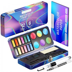 Metallic Watercolor Paints Set of 18, Including 12 Metallic Glitter Watercolor and 6 Chameleon Colors. Perfect Travel Watercolor Set for Artists, Amateur Hobbyists and Painting Lovers