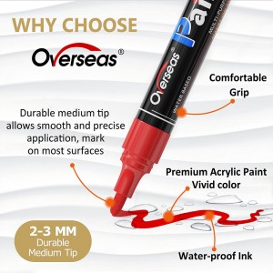 Overseas Red Paint Pens Paint Markers – Permanent Acrylic Markers 8 Pack, Water-Based, Quick Dry, Waterproof Paint Marker Pen for Rock, Wood, Plastic, Metal, Canvas, Glass, Fabric, Mugs. Medium Tip