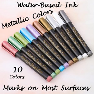 Metallic Brush Marker Pens – Metallic Pens Art Markers for Calligraphy, Brush Lettering, Black Paper, Rock Painting, Card Making, Scrapbooking, Fabric, Metal, Ceramics, Wine Glass, Set of 10