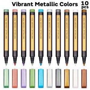 Metallic Marker Pens – Set of 10 Medium Point Metallic Markers for Rock Painting, Black Paper, Card Making, Scrapbooking Crafts, DIY Photo Album