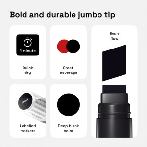 5 Jumbo Black Markers, 15mm Jumbo Felt Tip, Acrylic Paint Markers for Rock Painting, Stone, Ceramic, Glass, Wood, Canvas