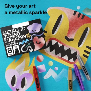 8 Metallic Jumbo Markers, Acrylic Markers with 15mm Jumbo Felt Tip for Rock, Wood, Canvas, Ceramic, Glass & More – Acrylic Paint Markers for Murals Posters Art Journals Tagging Calligraphy