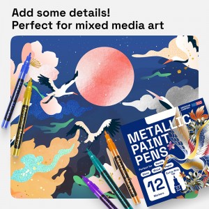 Metallic Paint Pens for Rock Painting, Stone, Ceramic, Glass, Wood, Fabric, Pebbles, Scrapbook Journals, Photo Albums, Card Stocks. Set of 12 Acrylic Paint Markers Extra-Fine Tip 0.7mm