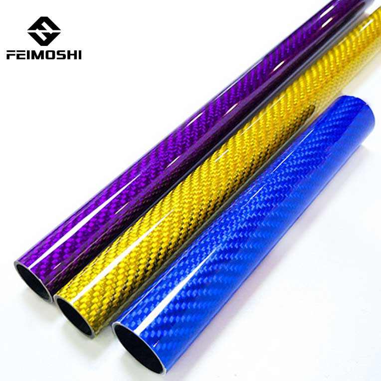 China wholesale Carbon Fiber Pipe - Colorful roll-wrapped 3K twill glossy carbon fiber tube – Feimoshi