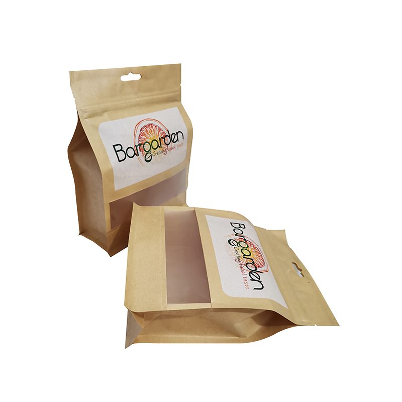 Kraft Paper Stand Up Zipper Pouch With Clear Window