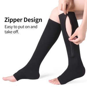 Zipper Compression Socks with Zip Guard Skin Protection-Calf Knee High Open Toe Medical Zippered Compression Stocking