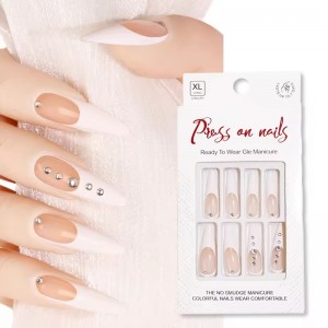 Luxury Brand Handmade White French Tip Press on Nails Long Almond Shape Fake Nail Tips Acrylic Abs Full Cover False Nail Crystal