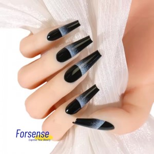 24 Pcs Black Ombre Acrylic Press on Nails Extra Long Coffin Nail Tips Full Cover High Quality Need Fake Nail for Women Wholesale