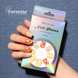 Wholesale Square Terrazzo Checked Press on Nails Checker Short fake nails avec design stickon nails press artificial pressnails