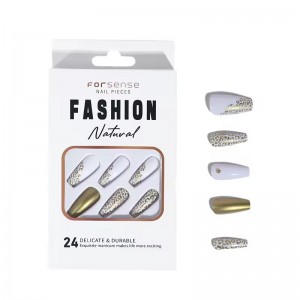 custom design fashion women press on nail with design wholesale machine made fake nail ladies short false nail tips coffin 24pcs