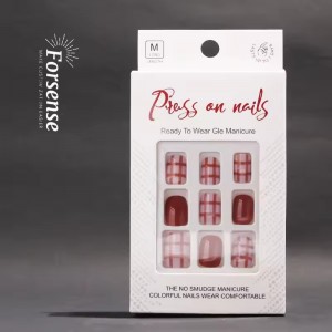 24 Pcs Set Designer Lattice Natural Press on Nails Fall Winter Fake Nails Wholesale Pretty Long Square Nude False Nails Custom