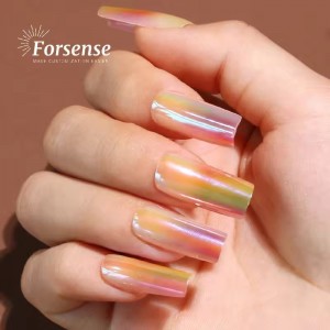 Chrome Aurora Effect Press on Nails Long Square Need Artificial Nails for Women Wholesale Holographic Women Fake Nail Set Custom