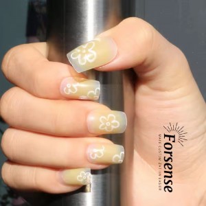 Top Trendy Hand Painted Floral Acrylic Press on Nails with Box Medium Size Reusable 24 False Nails Wholesale Square Fake Nails