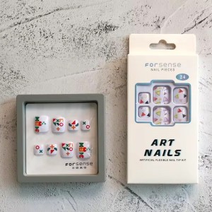 24 pcs geometric design artifical square feet press on finger nail and toe nail set matching custom false nails for fake toenail